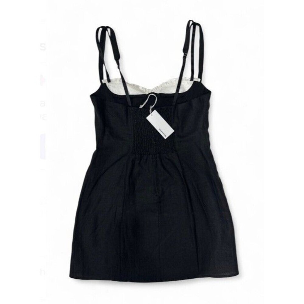 Reformation Lovella Linen Dress Black Mini Lined Adjustable Straps Size 4 - Picture 5 of 10